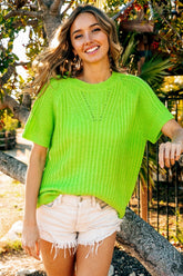 BiBi Textured Round Neck Short Sleeve Knit Top - Versatile & Stylish